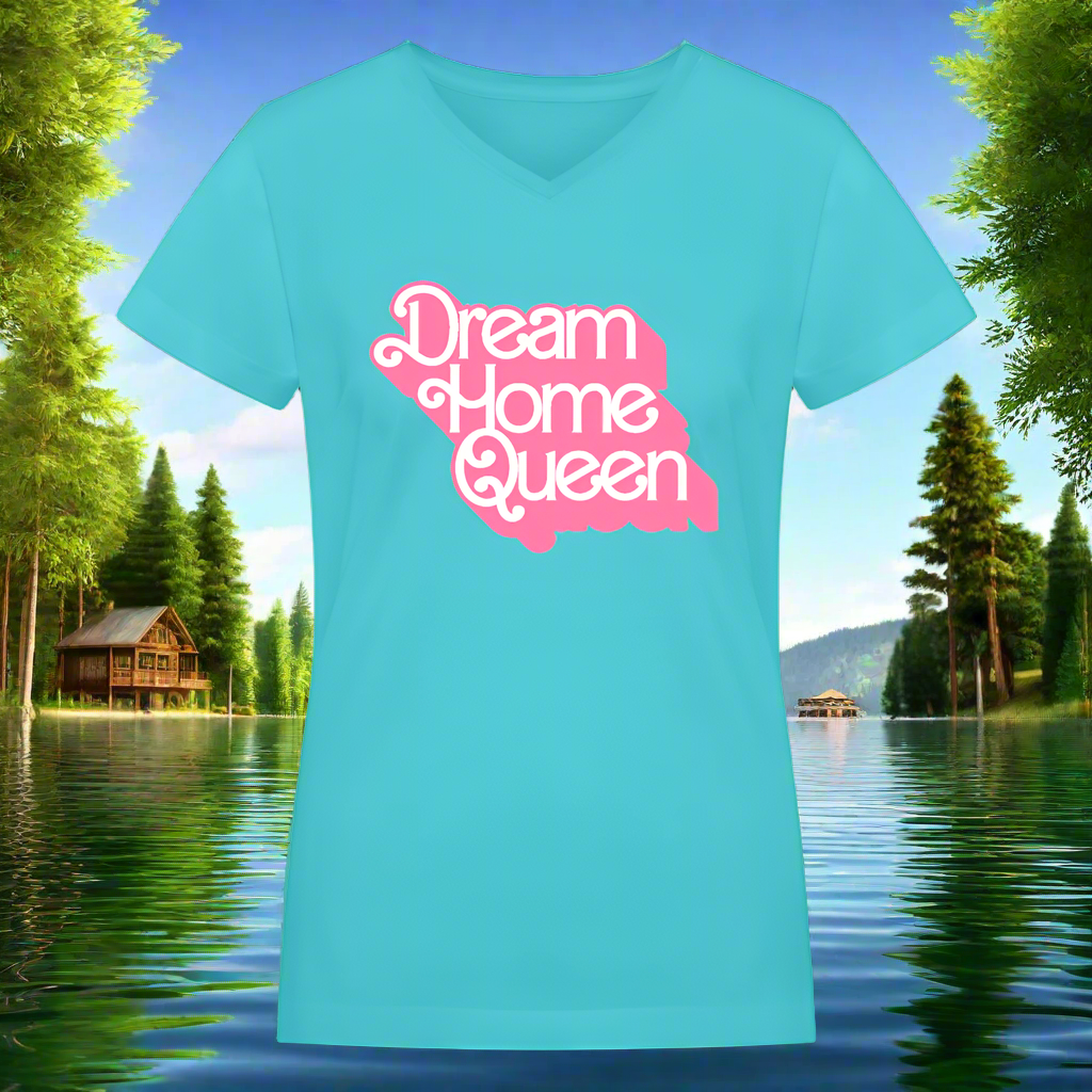 Dream Home Queen V-Neck T-Shirt - aqua