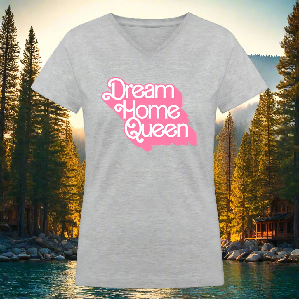 Dream Home Queen V-Neck T-Shirt - gray