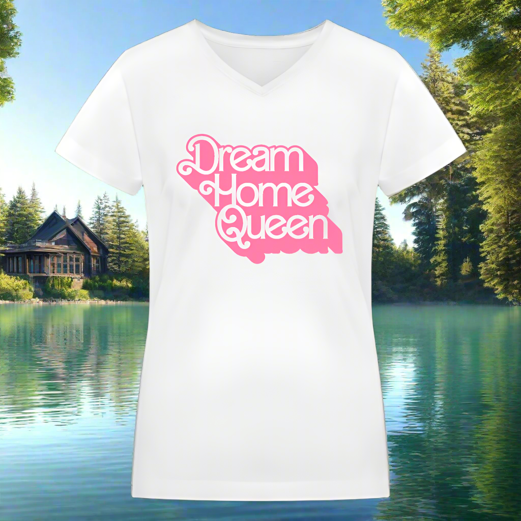 Dream Home Queen V-Neck T-Shirt - white